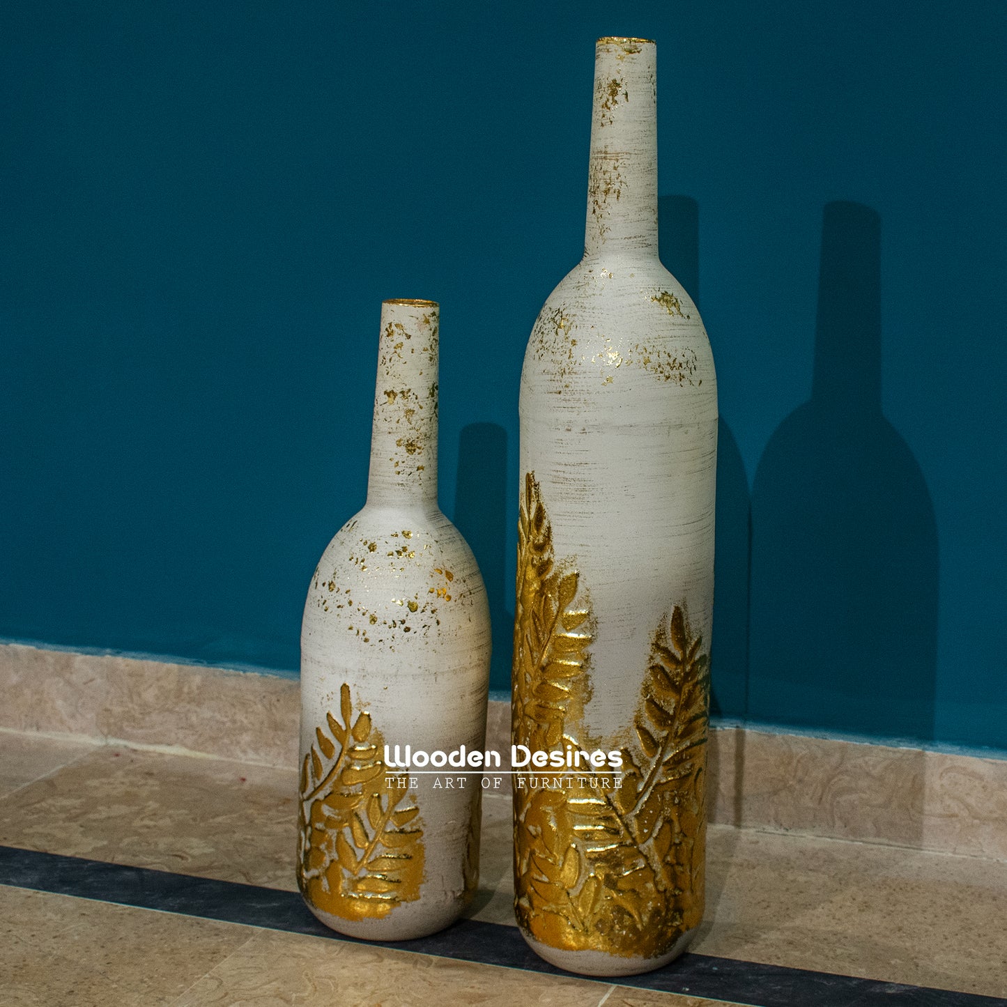 White Gold Bottle Floor Vase Set