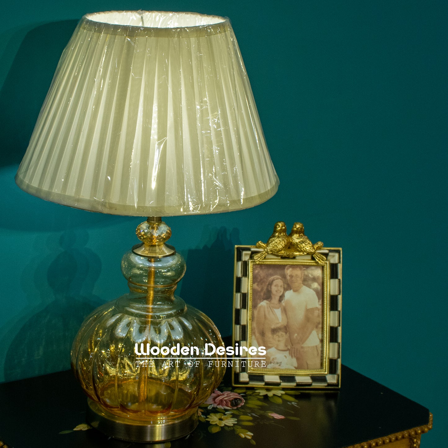 Glass Round Side Table Lamps (Pair)