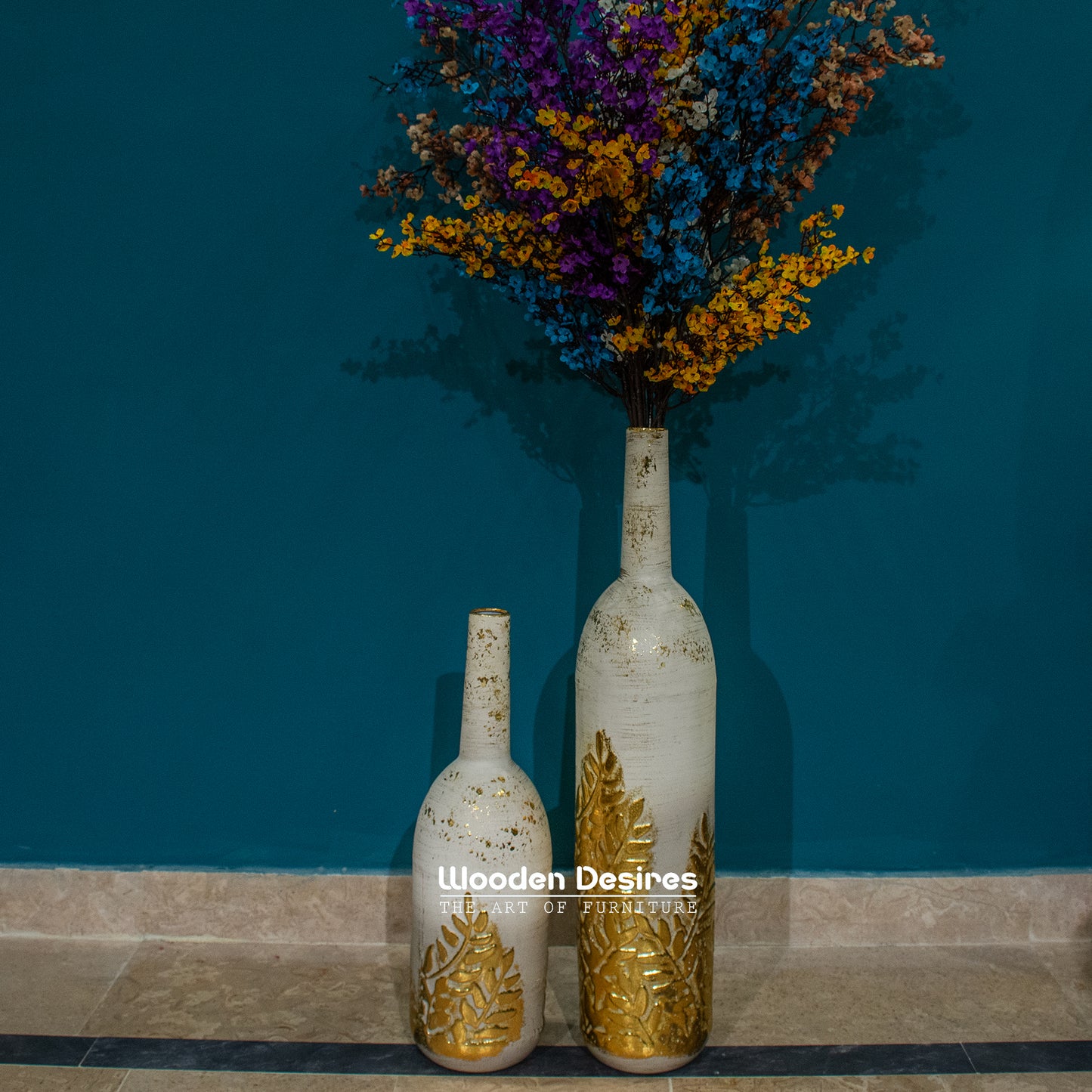 White Gold Bottle Floor Vase Set