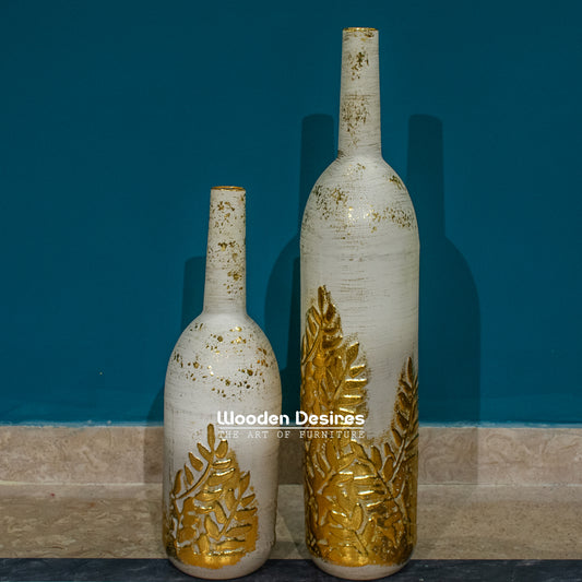 White Gold Bottle Floor Vase Set