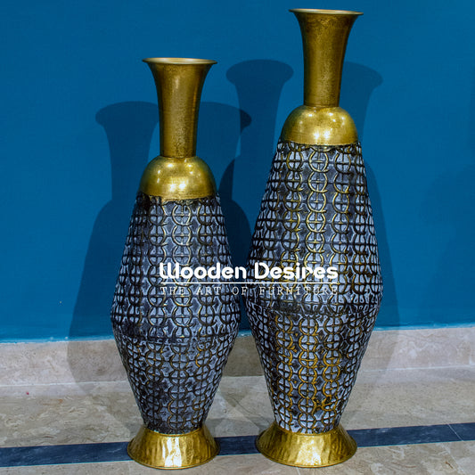 Luxury Metal Floor Vase Pair