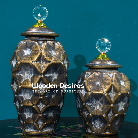 Antique Diamond-Cut Ceramic Jar Set